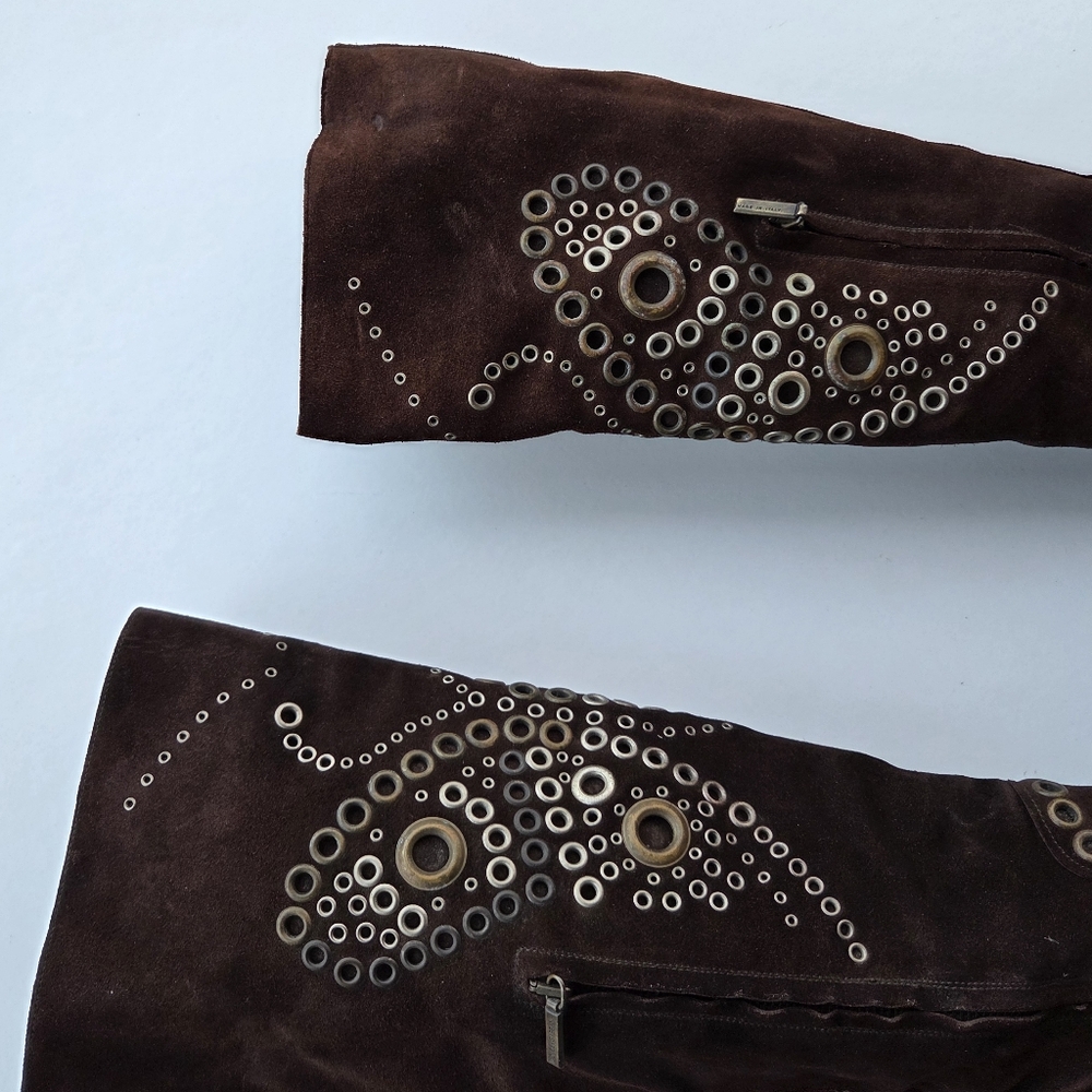 Dolce & Gabbana Brown Suede Butterfly Rivet Heeled Boots Size 39 - Picture 7 of 16